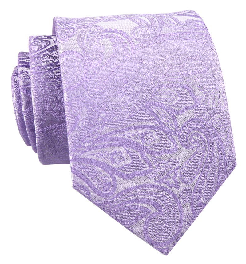 Elfeves Men's Silk Purple Ties Paisley Pattern 3.15" Width Dress Lavender Summer Necktie - Image 1